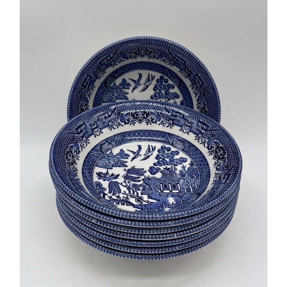 Set 8 Churchill Blue Willow Cereal / Dessert / Berry Bowls 6” England